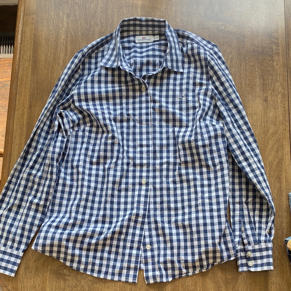 Vineyard Vines Navy and White Checkered Shirt